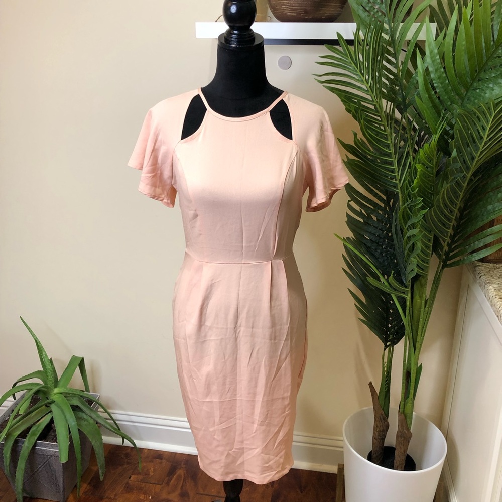 Boohoo Pink Cutout Flutter Sleeve Midi Dress 10